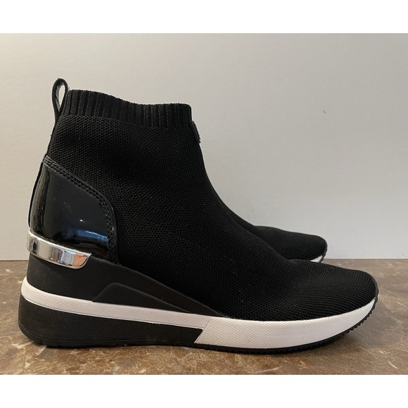 Michael Kors Womens Skyler Black Knit Stretch Wedge Bootie Travel Moonboot 7M - Picture 2 of 16